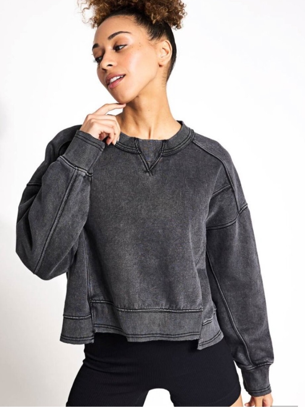 Free People Intercept Pullover in Charcoal Black - Small